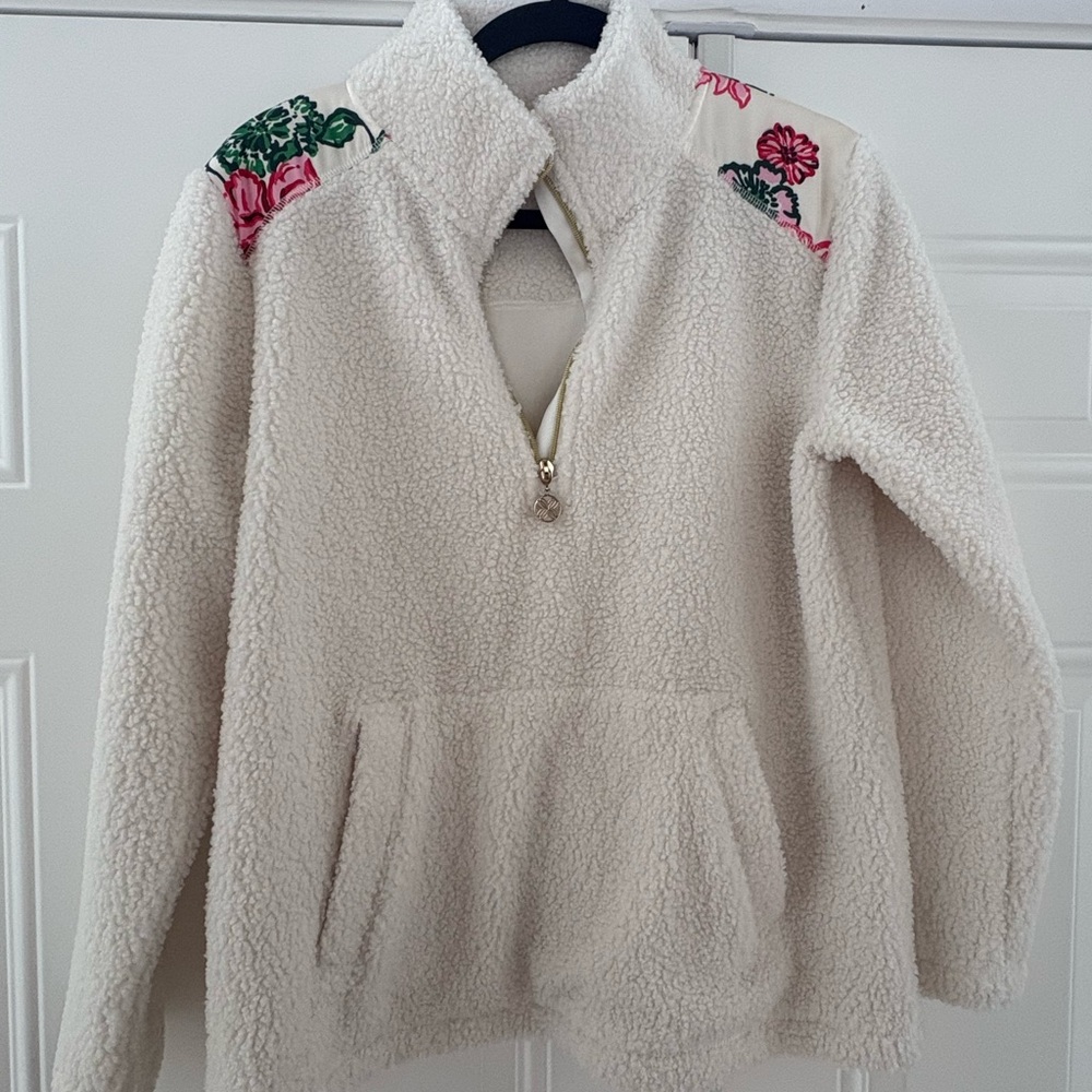 Lilly Pulitzer Cream Teddy Jacket with Pink Floral Details